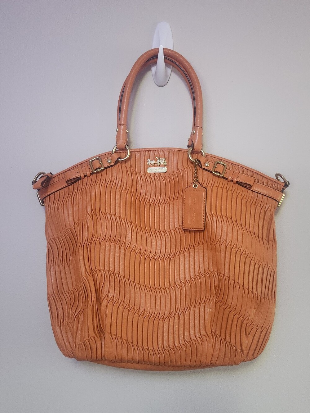 Coach Madison Gathered Leather Lindsey 33371E B4 Orange NWT Rare Paper Serial # - Picture 5 of 16